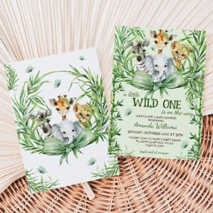 Invitation Wild One Safari Animaux Baby shower verdoyant