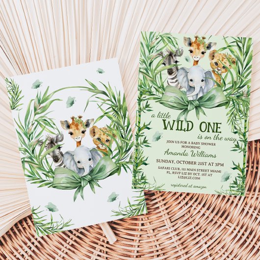 Invitation Wild One Safari Animaux Baby shower verdoyant