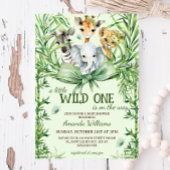 Invitation Wild One Safari Animaux Baby shower verdoyant