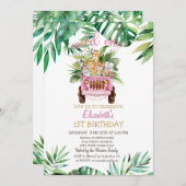 Invitation Wild One Safari Animaux Car, Feuille 1er anniversa (Devant / Derrière)