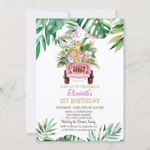 Invitation Wild One Safari Animaux Car, Feuille 1er anniversa