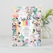 Invitation Wild ONE' Safari Animaux Cool 1er anniversaire (Debout devant)