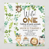 Invitation Wild One Safari Animaux Fête Animaux 1er anniversa (Devant / Derrière)