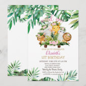 Invitation Wild One Safari Animaux, Feuille 1er anniversaire (Devant / Derrière)