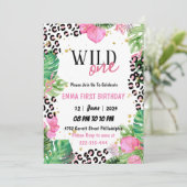 Invitation Wild One Safari Animaux fille 1er anniversaire (Debout devant)