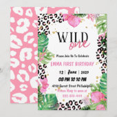 Invitation Wild One Safari Animaux fille 1er anniversaire (Devant / Derrière)