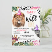 Invitation Wild One Safari Animaux Fille 1er anniversaire fêt (Debout devant)