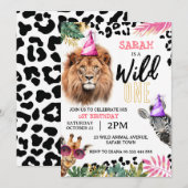 Invitation Wild One Safari Animaux Fille 1er anniversaire fêt (Devant / Derrière)