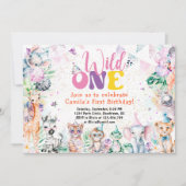 Invitation Wild One Safari Animaux Fille Anniversaire (Devant)