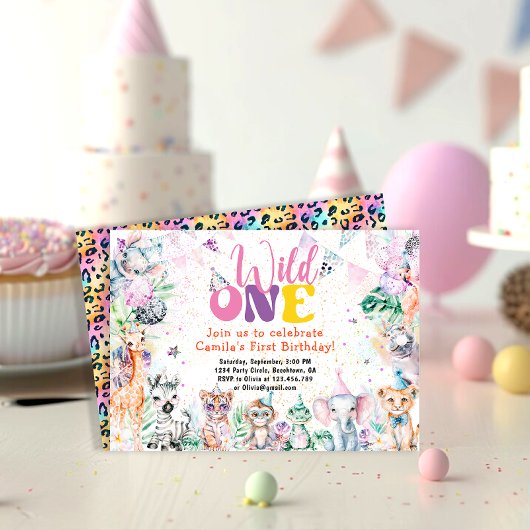 Invitation Wild One Safari Animaux Fille Anniversaire