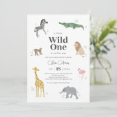 Invitation Wild One Safari Animaux Fille Baby shower (Debout devant)