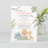 Invitation Wild One Safari Animaux Fille Baby shower (Debout devant)