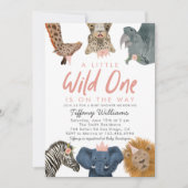 Invitation Wild One Safari Animaux Fille Baby shower (Devant)