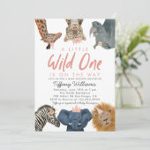Invitation Wild One Safari Animaux Fille Baby shower (Debout devant)