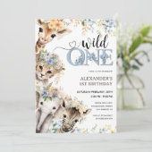Invitation Wild One Safari Animaux Garçon 1er anniversaire (Debout devant)