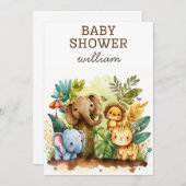 Invitation Wild One Safari Animaux garçon Baby shower Invitat (Devant / Derrière)