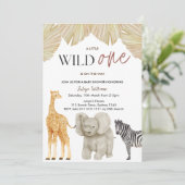 Invitation Wild One Safari Animaux garçon Baby shower Invitat (Debout devant)