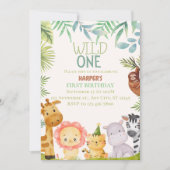 Invitation Wild One Safari Animaux garçon fête d'anniversaire (Devant)