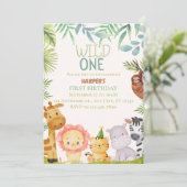 Invitation Wild One Safari Animaux garçon fête d'anniversaire (Debout devant)
