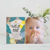 Invitation Wild One Safari Animaux garçon Photo 1er anniversa (Debout devant)