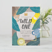 Invitation Wild One Safari Animaux Jungle Garçon 1er annivers (Debout devant)