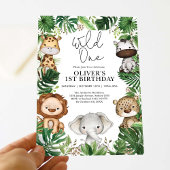 Invitation Wild One Safari Animaux Jungle Verdure Anniversair