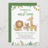 Invitation Wild One Safari Animaux mignons Garçon Premier ann (Devant / Derrière)