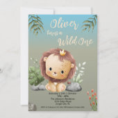 Invitation Wild One Safari Animaux mignons Lion 1er anniversa (Devant)