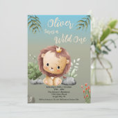 Invitation Wild One Safari Animaux mignons Lion 1er anniversa (Debout devant)