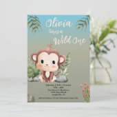 Invitation Wild One Safari Animaux mignons Singe 1er annivers (Debout devant)