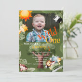 Invitation Wild One Safari Animaux Photo Anniversaire (Debout devant)