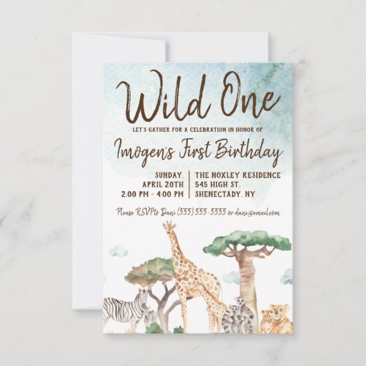 Invitation Wild One Safari Animaux premier anniversaire (Devant)
