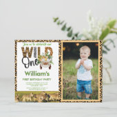 Invitation Wild One Safari Animaux premier anniversaire garço (Debout devant)