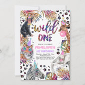 Invitation Wild One Safari Animaux Rainbow Cheetah Anniversai (Devant)