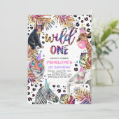 Invitation Wild One Safari Animaux Rainbow Cheetah Anniversai (Debout devant)
