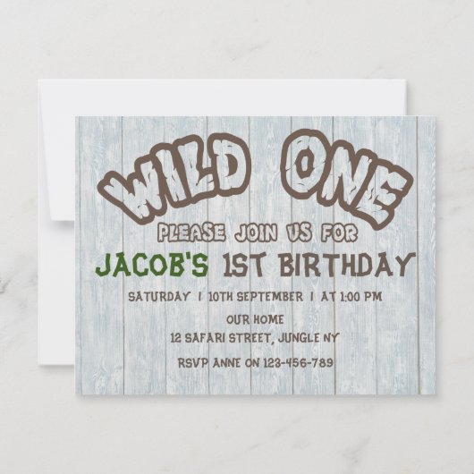 Invitation Wild One Safari Animaux Safari Photo Boy Invitatia (Dos)
