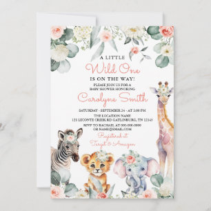 Invitation Wild One Safari Animaux Verdure Baby shower fille