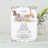Invitation Wild One Safari Animaux Verdure Baby shower Garçon (Debout devant)