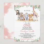 Invitation Wild One Safari Animaux Verdure Fille Baby shower (Devant / Derrière)