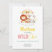 Invitation Wild One Safari arc-en-ciel Jungle Animaux Anniver (Devant)