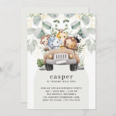 Invitation Wild One Safari Bébé Animaux 1er anniversaire (Devant / Derrière)