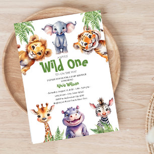 Invitation Wild One Safari Bébé Animaux Baby shower garçon