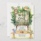 Invitation Wild ONE Safari Birthday Greenery Jungle Animals (Devant)