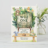 Invitation Wild ONE Safari Birthday Greenery Jungle Animals (Debout devant)