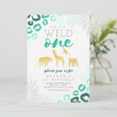Invitation Wild One Safari Blue et Gold 1er anniversaire (Debout devant)