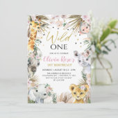 Invitation WILD ONE Safari Boho Pampas Animaux 1er anniversai (Debout devant)