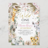Invitation WILD ONE Safari Boho Pampas Animaux 1er anniversai (Devant / Derrière)