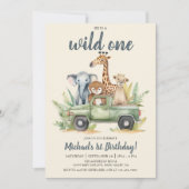Invitation Wild One Safari Boy 1er anniversaire (Devant)