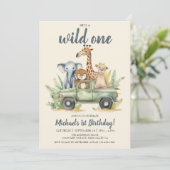 Invitation Wild One Safari Boy 1er anniversaire (Debout devant)