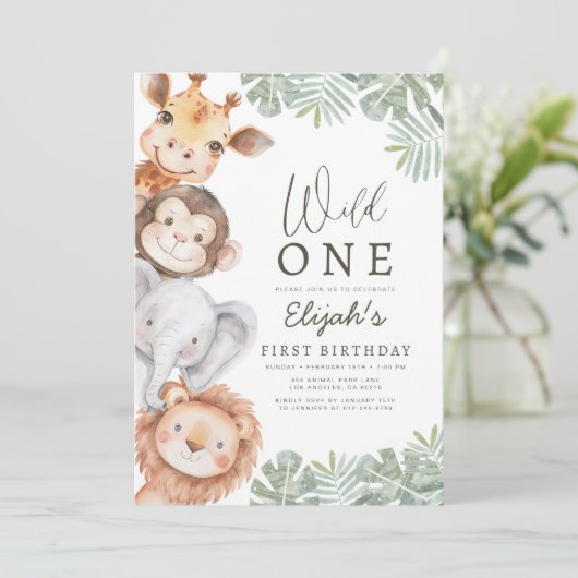 Invitation Wild One Safari Boy 1er anniversaire (Debout devant)